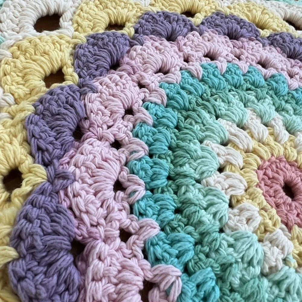 Handmade Crochet 15” Multi Color Mandala Pastel Doily Table Top 100% Cotton